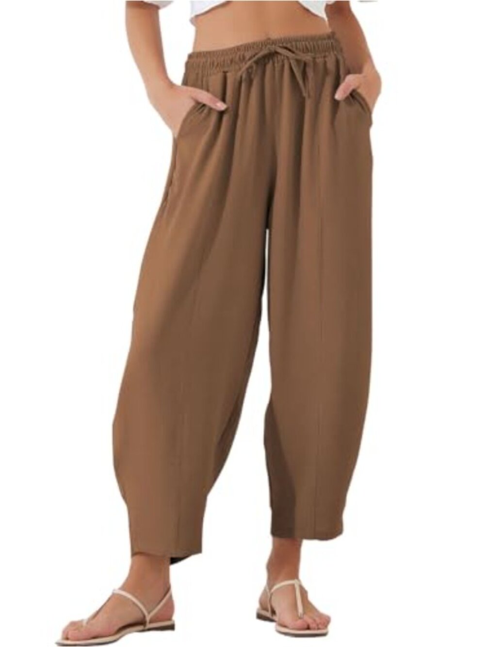 Women's High Waist Baggy Ankle Pants Loose Harem Trousers with Pockets